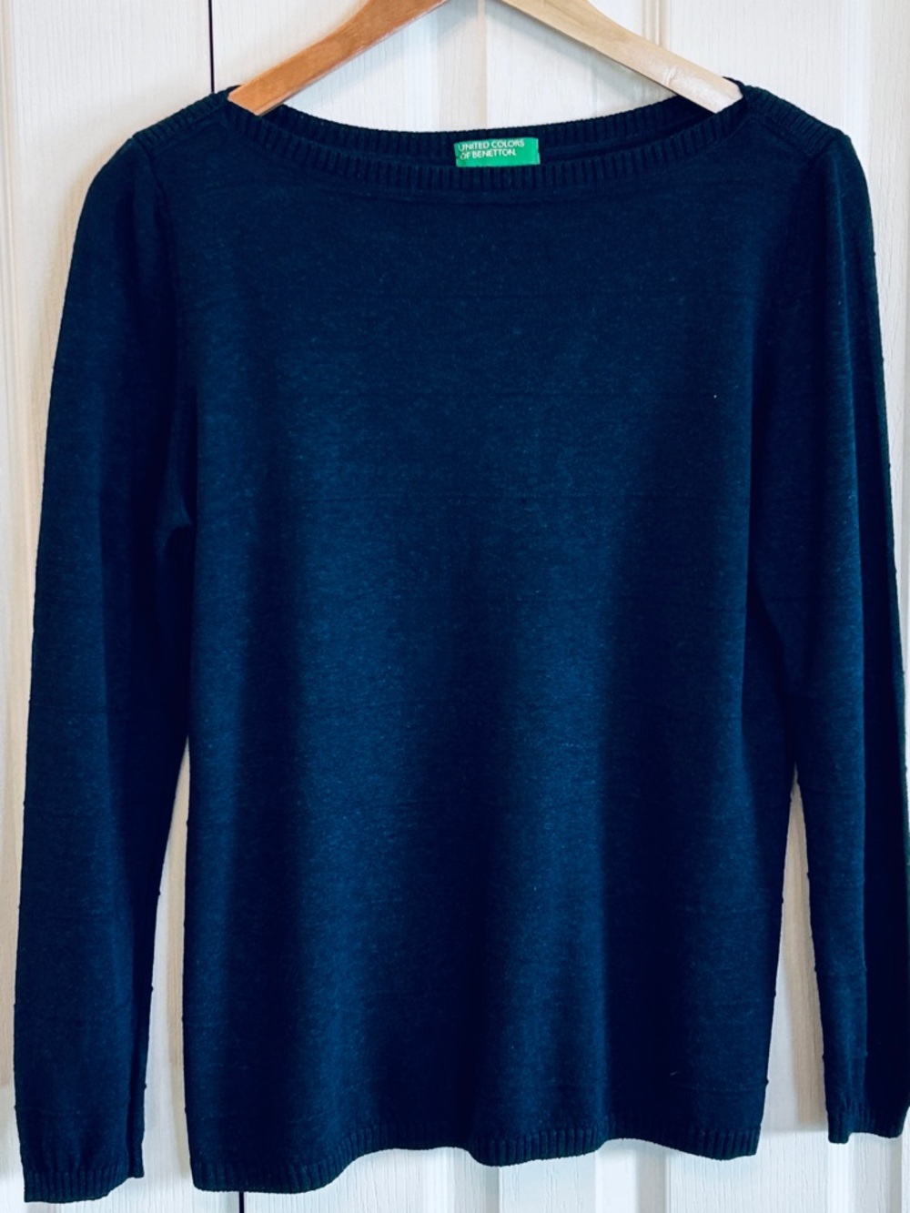 United Colors of Benetton Navy Linen Blend Boatneck Sweater Lightweight EUC